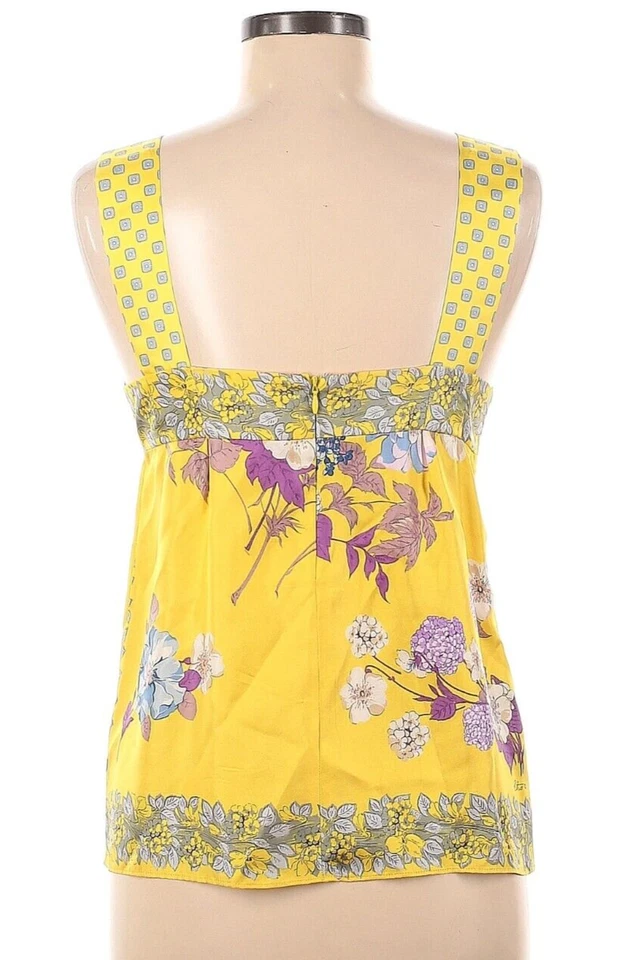 Blusa ETRO Amarillo Púrpura Estampado Floral 100% Seda Sin Mangas Talla 42 (US 6) Foto 3 de 4