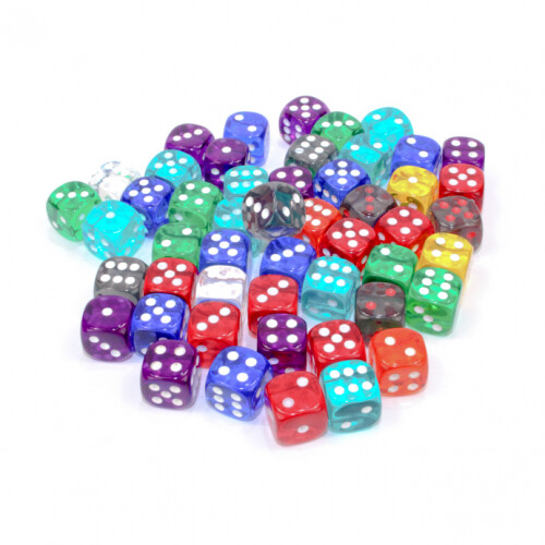 50 Piece Dice Set - Unsorted - Translucent - 50 X W6 - 12Mm - Picture 1 of 2