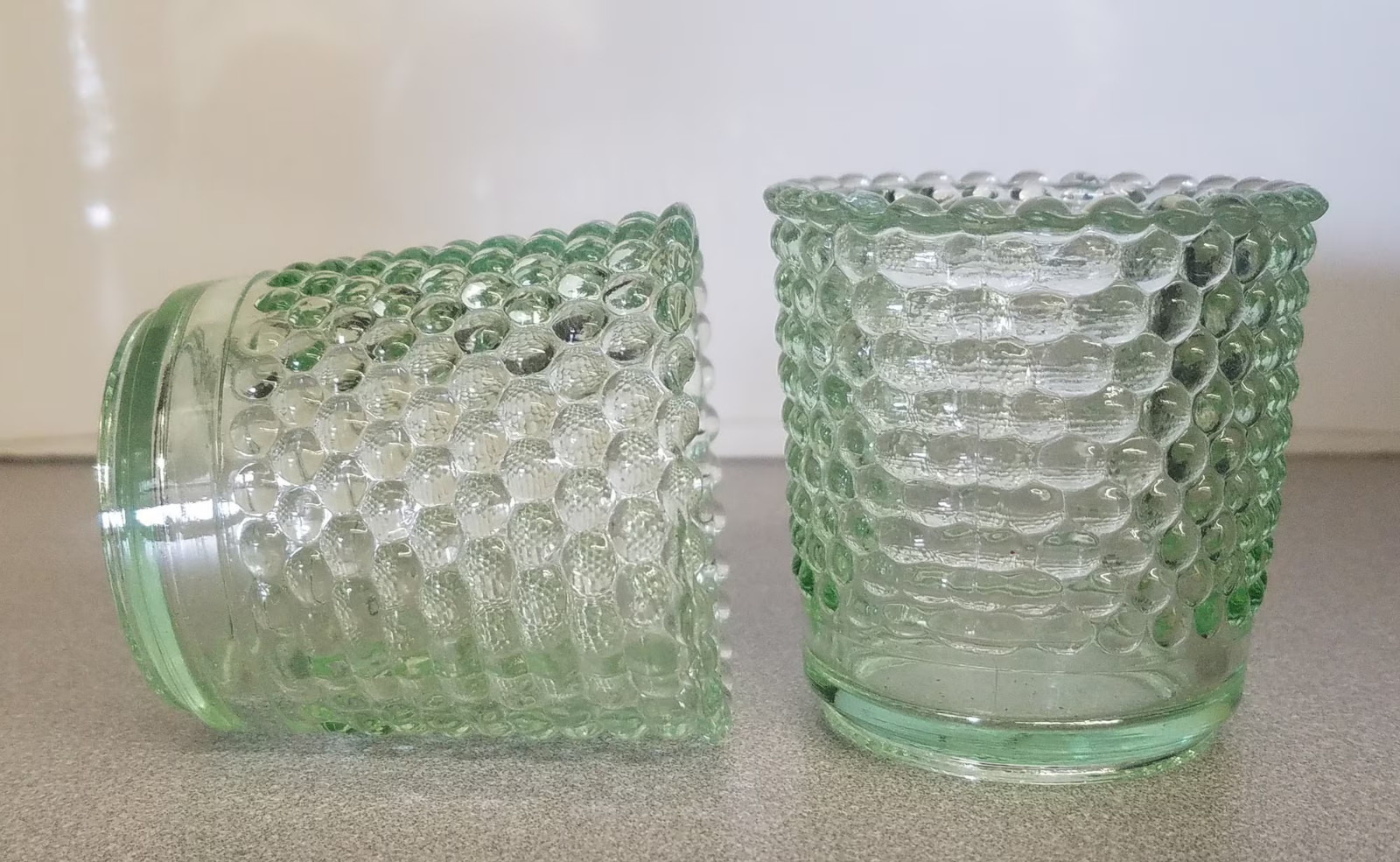 Vintage Hobnail Votive Candle Holder Spring Green Translucent SET of 2