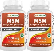 2 Pack Best Naturals MSM 1500 mg 180 Tablets 
