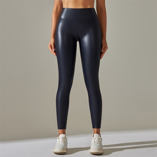 Calzas de cuero PU para mujer cintura alta elásticas fitness entrenamiento pantalones de yoga - Imagen 60 de 79