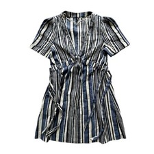 ZARA Trafaluc Blue Striped V-Neck Dress Size M