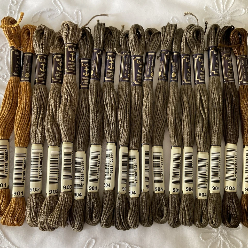 Anchor Mouline 8M Sticktwist Embroidery Floss Lot of 22 Tan and Blues Series 850 - Image 2 of 4