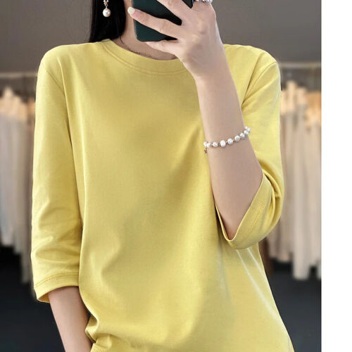 Women Blouse Fashion Clothes Wear Girl Casual Shirt Half Sleeve Simple Plain Top - Picture 4 of 15