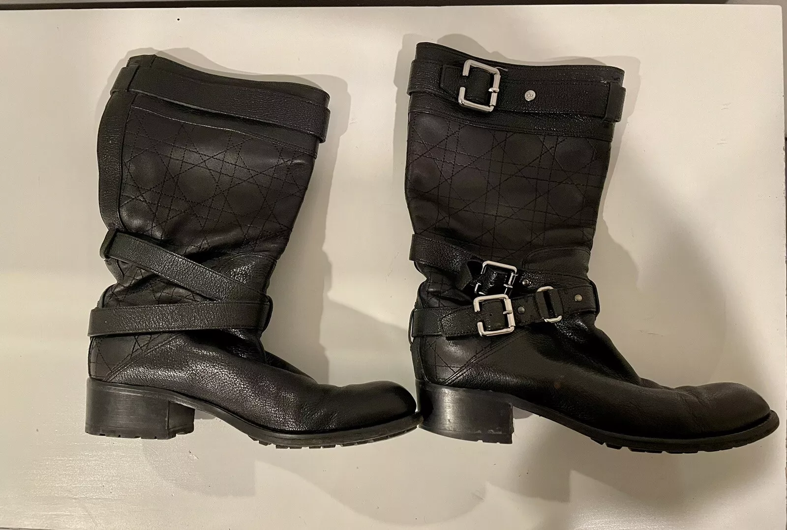 Bottes de motard à boucle en cuir matelassé Christian Dior taille 8/38 1/2 Italie