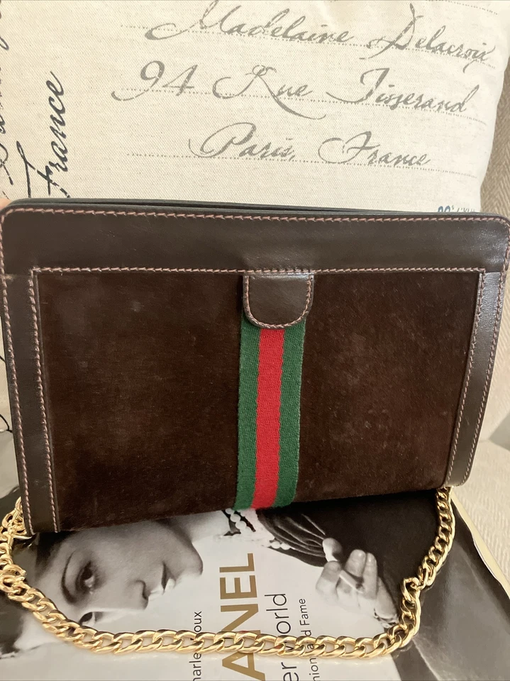 Auténtico Bolso de Mano Gucci Vintage Gamuza Línea Jerez Telaraña 2 Vías Modificado ❤️ Foto 4 de 4