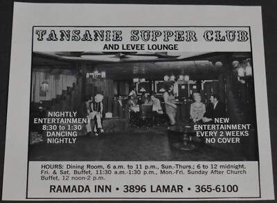 1973 Print Ad Tennessee Memphis Tansanie Supper Club Levee Lounge Food Art