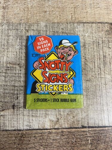 Topps Snotty Signs 1986 pegatinas tarjeta coleccionable paquete de cera sin abrir  - Imagen 1 de 2