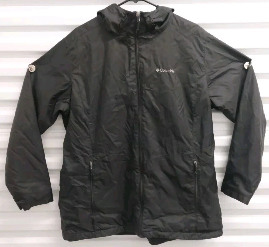 Columbia Mens Black Windbreaker Jacket Sz 1X Lined Hooded Water Resistant EUC XL