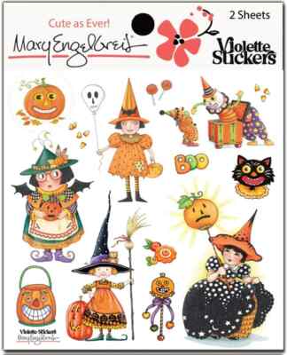 Mary Engelbreit Stickers 2 Sheets Whimsical Halloween Witches Cute Pumpkins Boo