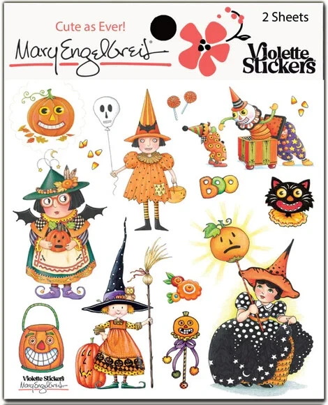 VIOLETTE STICKERS Mary Engelbreit Stickers 2 Sheets Whimsical Halloween Witches Cute Pumpkins Boo