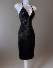 Vintage ASOS Versac3Girl Rare2FindY2K Black Sequin Midi Dress CrossBack Strap XS