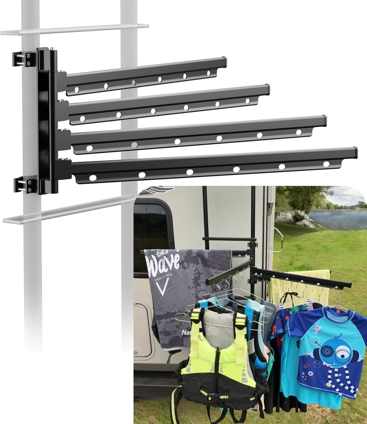 Ladder Or Drying Rack Aluminum RV Ladder Drying Rack 24-Inch with 180 Swivel Arms for ...