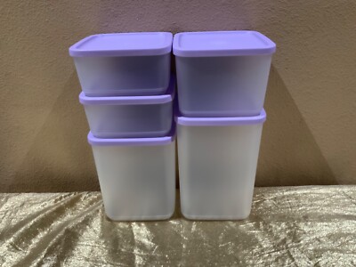 New Beautiful Lilac Tupperware Set of 5 Cubix Square Round Containers S-S-M-L-XL