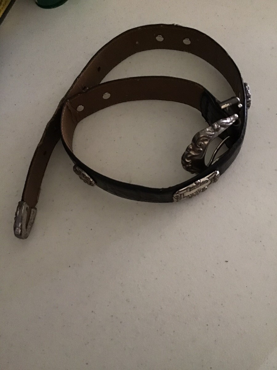 VTG 90s FOSSIL Black Leather Concho S Baroque Western Buckle  display picture 1