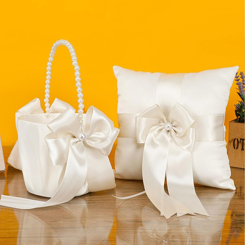 Set Cuscino Portafedi E Cesto per Ragazza Di Fiori per Matrimonio - Cuscino per - Foto 6 di 12