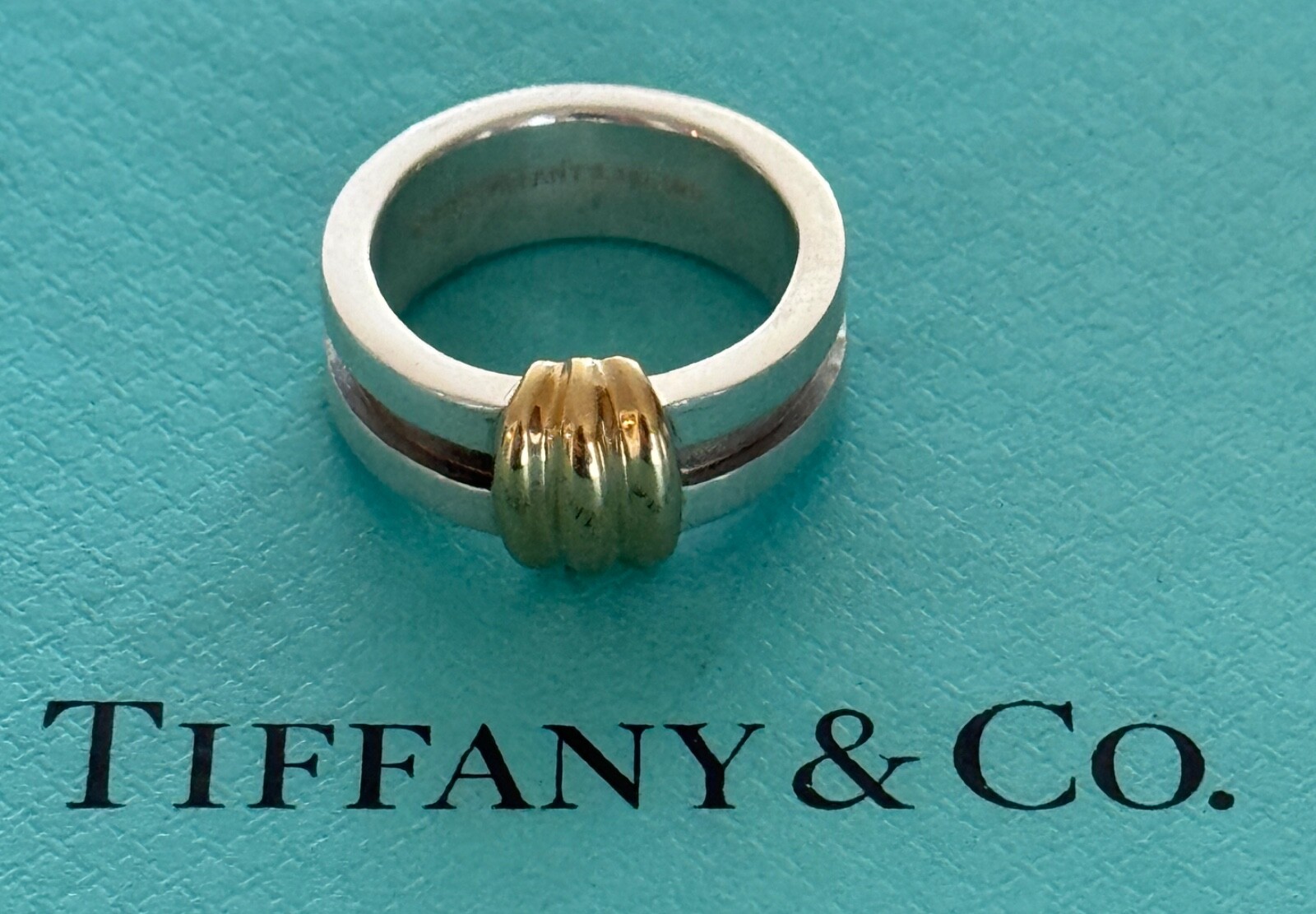 Tiffany & Co Atlas Groove Ring Sterling Silver 925 & 18k Gold Size 5 1/2 US 1995