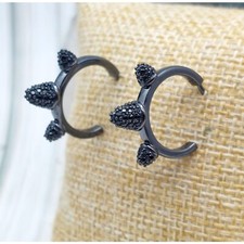 Black Gunmetal Spiked Small Hoop Earrings .75" Goth Emo Punk