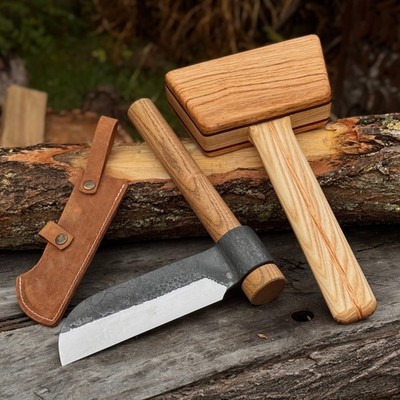 Woodworking Tools Set Splitting Froe 6'' and Wooden Mallet for Timber Splitting