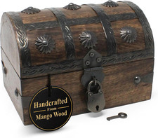 Handmade Pirate Treasure Chest for Kids Prizes & Classroom with Lock and Skeleto