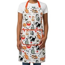 CAT LOVER Novelty Kitchen Apron Front Pocket Red Trim All Over Kitten Print