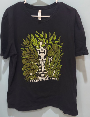 Bella + Canvas ''Plants  'Til  I Die''  Black W/ Skeleton & Plants T-shirt  XL
