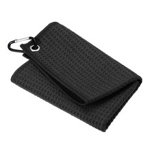 12"x12" Golf Towels Tri-Fold Waffle Pattern Towels with D Clip Black
