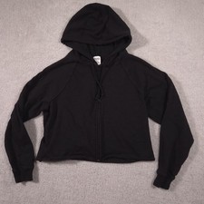 Pink Victoria's Secret Cropped Full Zip Hoodie Women's Medium Black