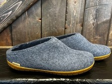 Glerups Slip On Navy Wool Slipper With Honey Rubber Bottom - EU Size 40