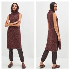 Anthropologie Sleeveless Turtleneck Maroon Knit Tunic Midi Dress - Womens Medium