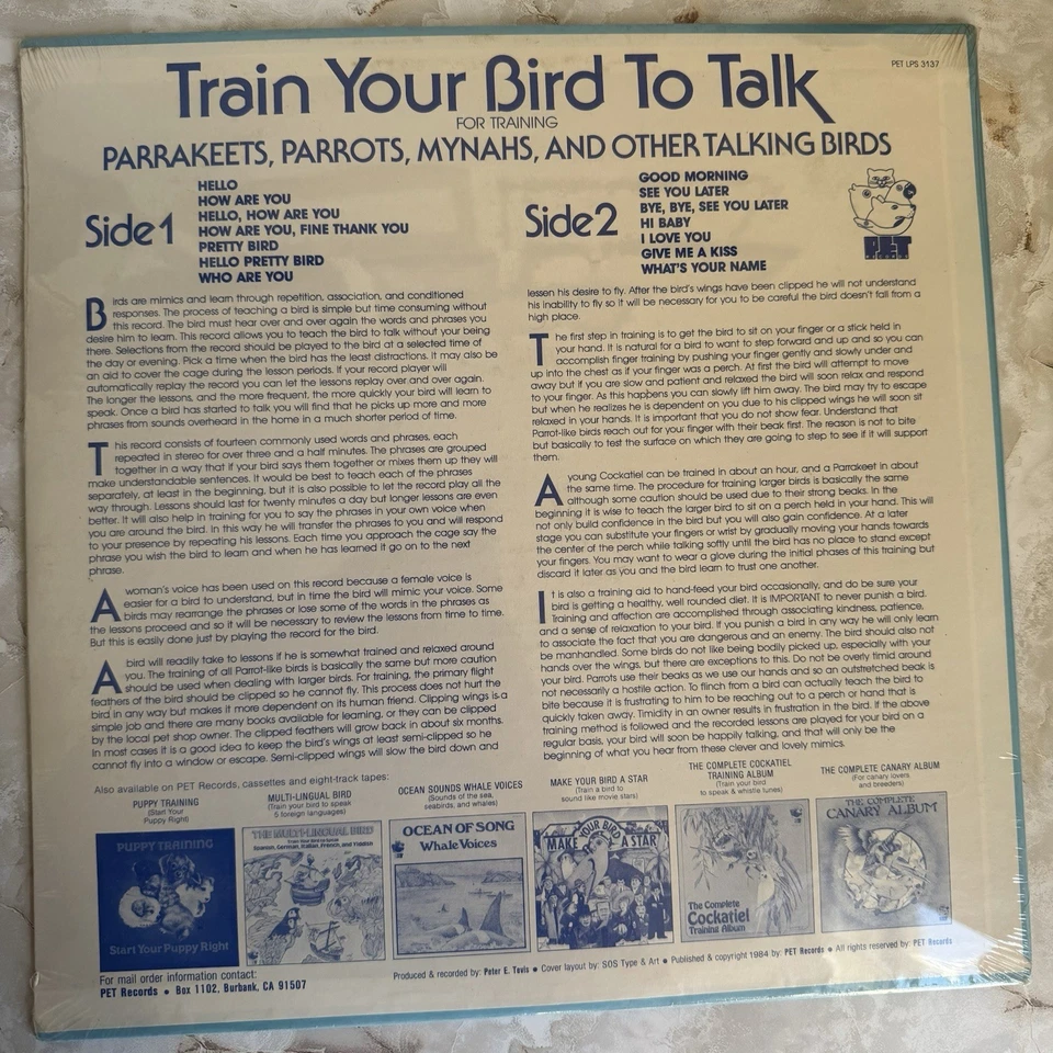 Train Your Bird To Talk 14 Lessons Plus Training Method LPS3137 LP  / Inserts - Image 2 of 2