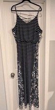 Maurices XL Navy White Striped Floral Sleeveless Maxi Dress Criss Cross Front