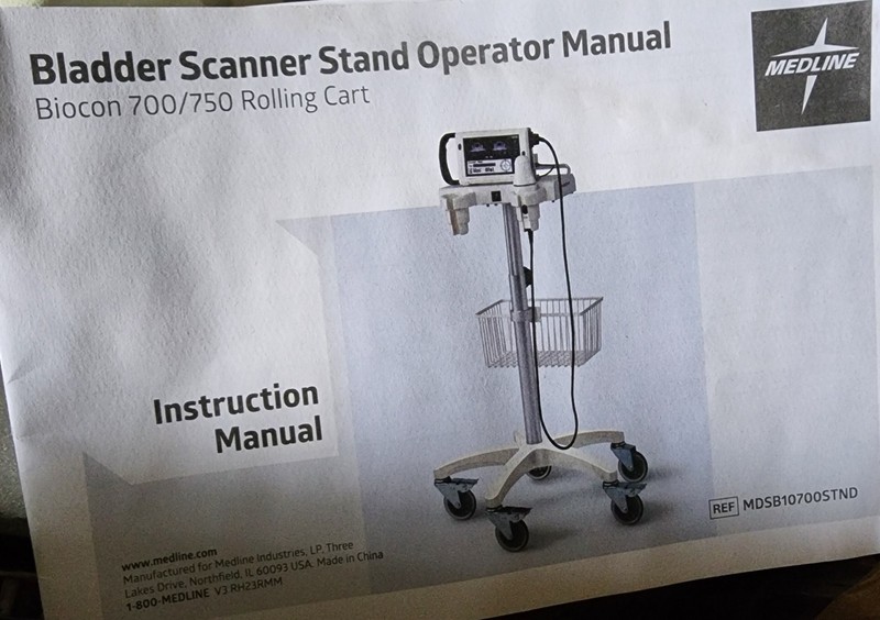 Medline Biocon 700/750 Bladder Scanner Stand Rolling Cart, Locking Wheels