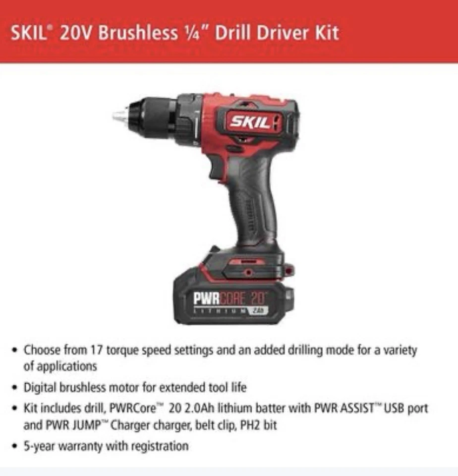 Skil PWR CORE 20 Brushless 20V 1/2 IN. Drill Driver Kit - Image 3 of 4