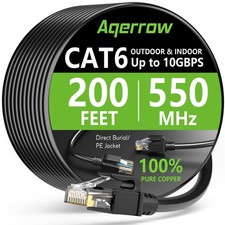 200 ft Cat-6 Outdoor Ethernet Cable - 10 Gbps, UV Resistant, Waterproof Quality