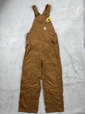 NWT Carhartt Youth/Boys Khaki Duck-Washed Bib Overall Double Knee Work Size 16