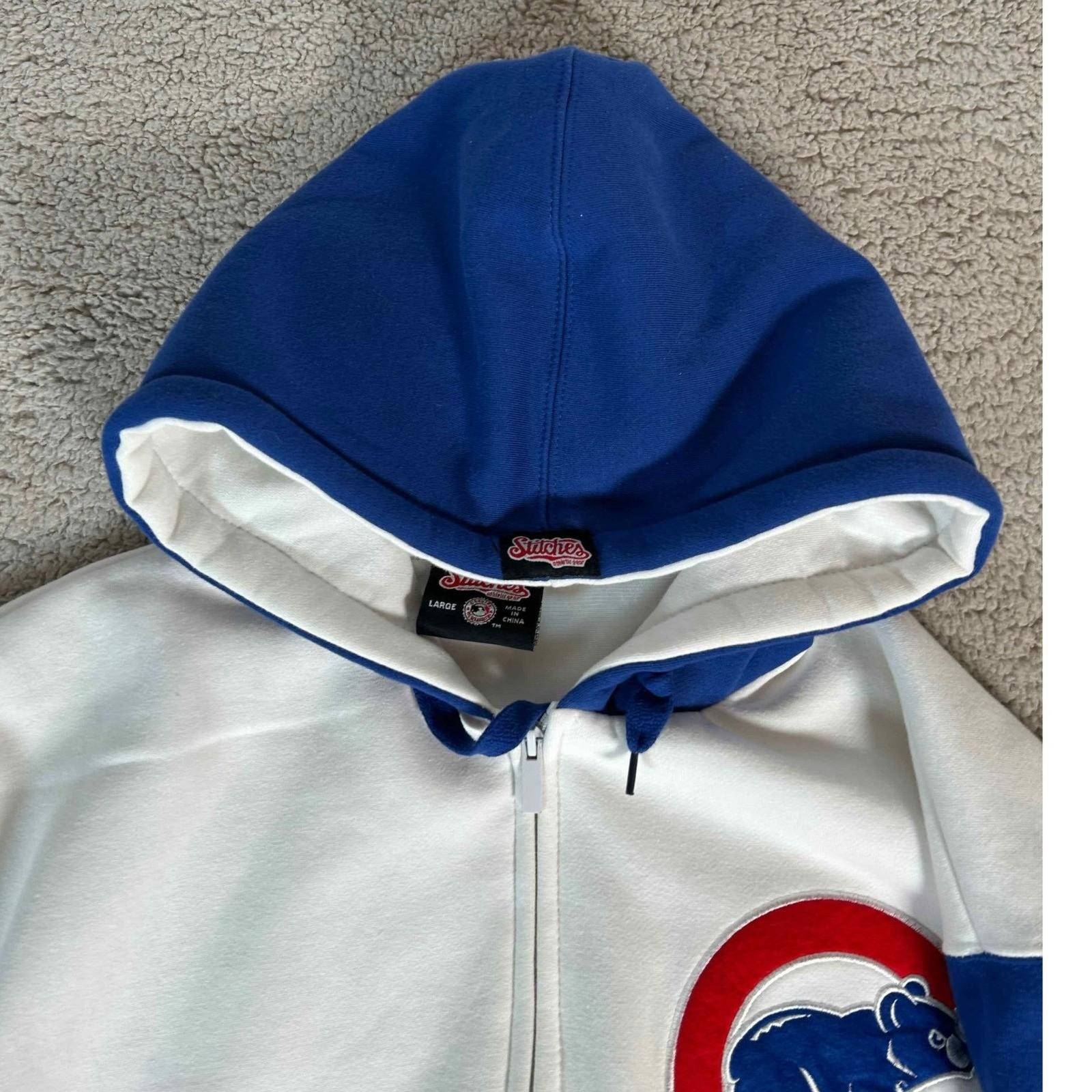 Stitches Chicago Cubs MLB Baseball Full Zip Hooded Jacket White Blue Large