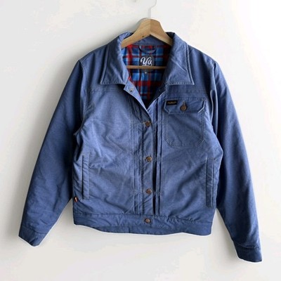 Yo Colorado Men's Medium Blue Snap Front Shacket Plaid Lined Outdoor Grunge