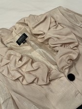 Adrianna Papell Evening Essentials Silk Blazer Jacket 6 Beige Ruffle Button