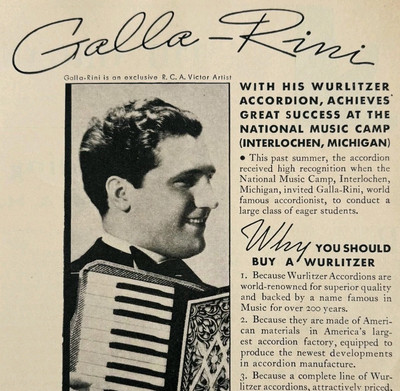 1936 Wurlitzer Accordion Advertisement Galla Rini Musical Instrument E17C
