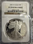 2005-W S$1 AMERICAN EAGLE 1 OZ PF 70 ULTRA CAMEO HIGHEST GRADES ENCAPSULATED