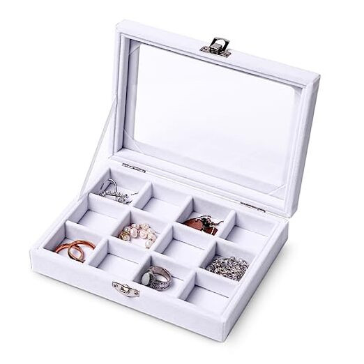 Jewelry Organizer Tray with Clear Lid 12 Grid Velvet Drawer Insert Jewelry-image
