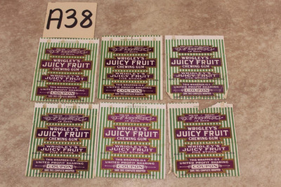 A38 6 VINTAGE WRIGLEY S JUICY FRUIT GUM WRAPPER UNITED PROFIT SHARE COUPON