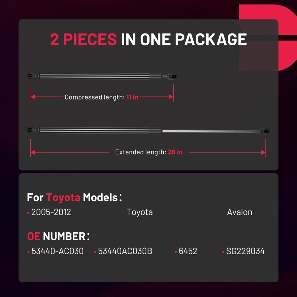 2 PCS Front Hood Lift Support Strut Shock Fit For Toyota Avalon 2005 2006-2012 - Image 2 of 4