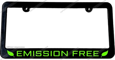 Emission Free Zero EV Electric Vehicle License Plate Frame