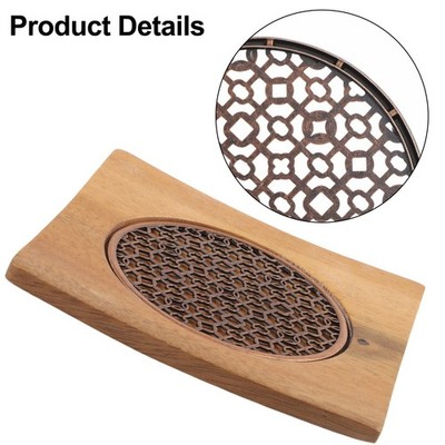 Walnut Square Teapot Tray with Flat Base and Detachable Metal Plate for Tea