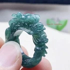 Certified Natural Burma Grade A Jade jadeite Carved Dragon Men Women Lucky Ring