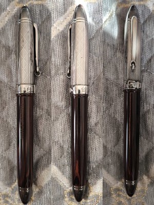 Vintage Gucci Fountain Pen By stipula Silver Cap ,18k  Solid Two-tone Gold F Nib