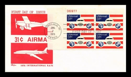 DR JIM STAMPS US COVER AIR MAIL 31C FDC SCOTT C90 PLATE BLOCK BAZAAR CACHET