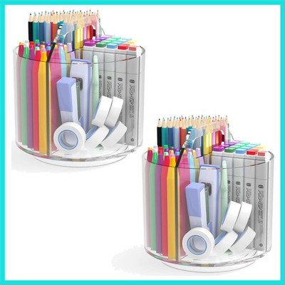 2 Pack , Rotating Pen Holder for Desk Organizer, 4 Compartments Art Supply Ma...